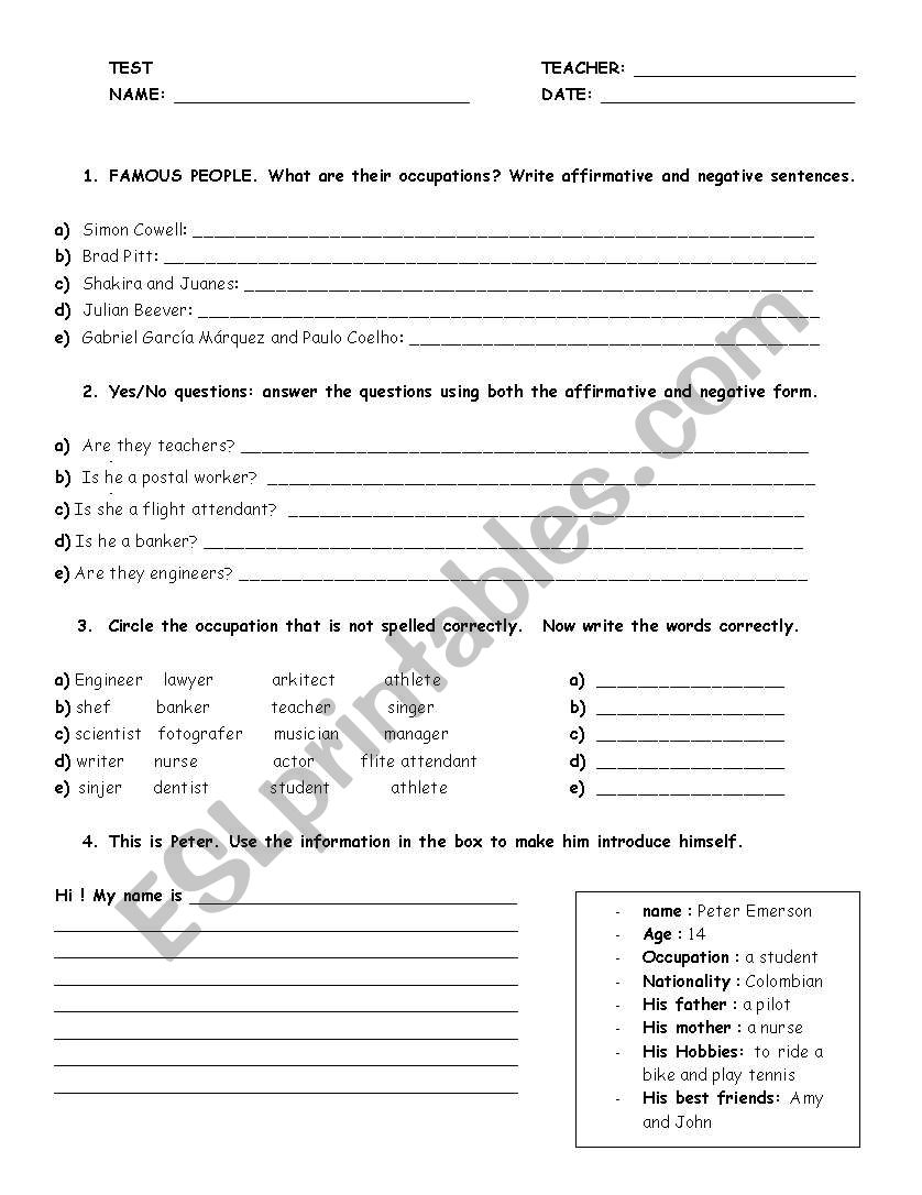 Test To BE - Occupations worksheet