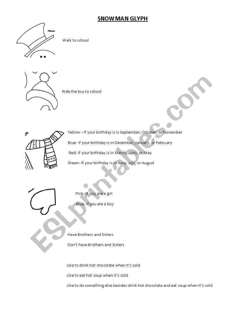 Snowman Glyph worksheet