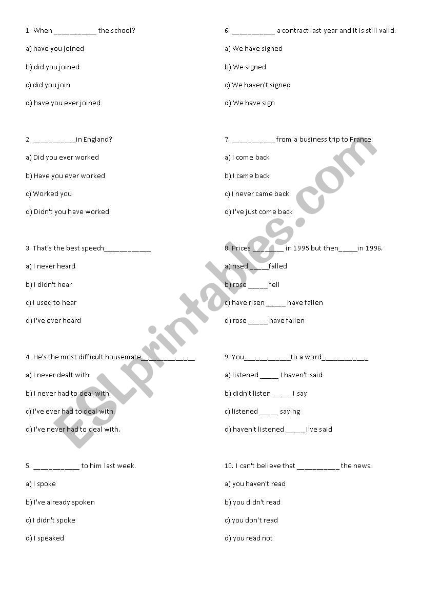 Present Perfect worksheet