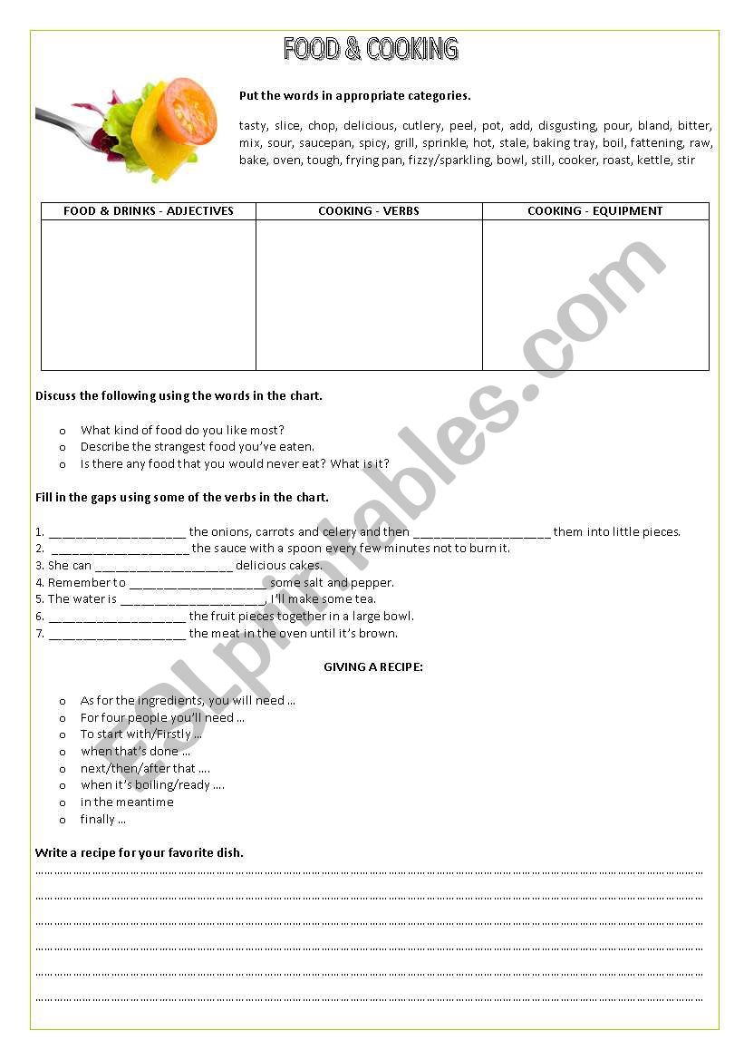 Food & cooking worksheet