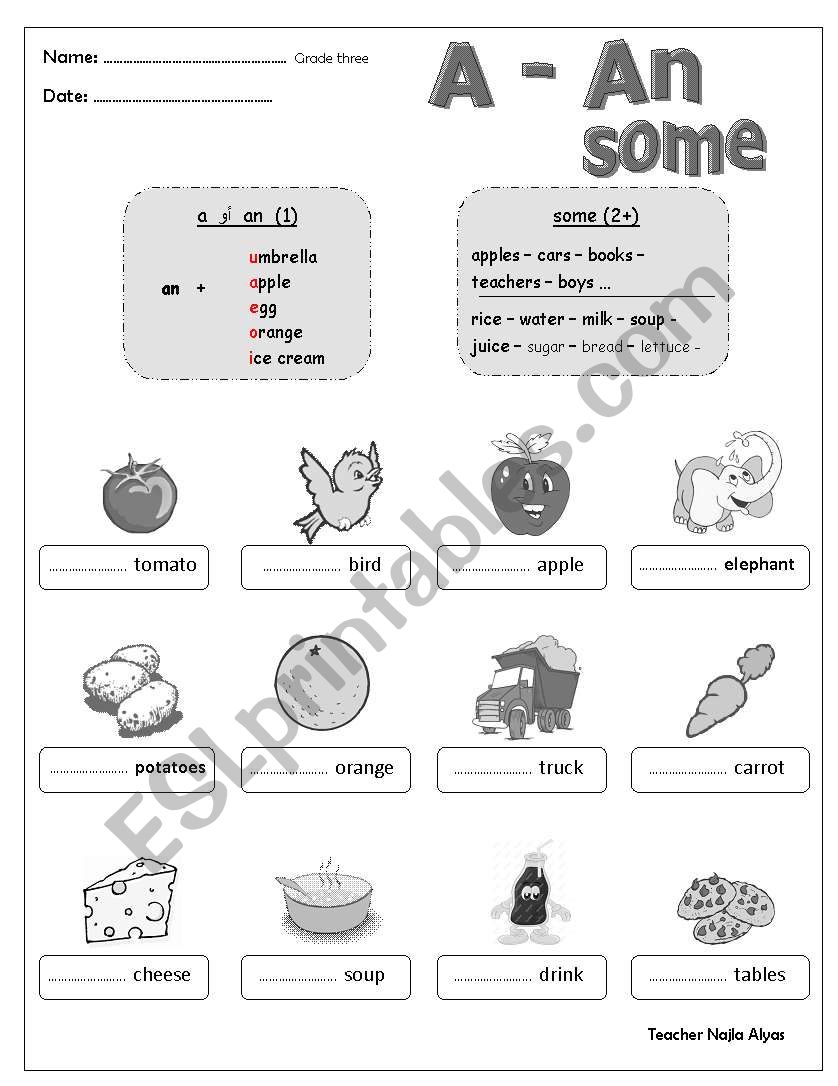 A, An and Some worksheet