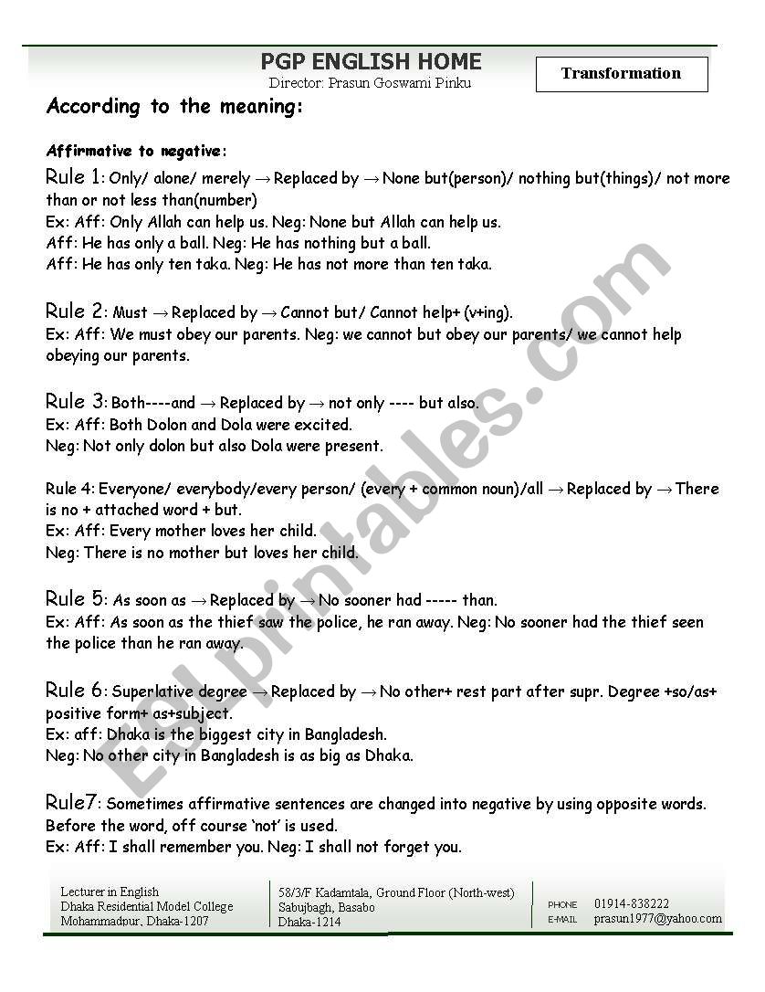 Transformation Of Sentences Exercises For Class 10 Icse Pdf Exercise 