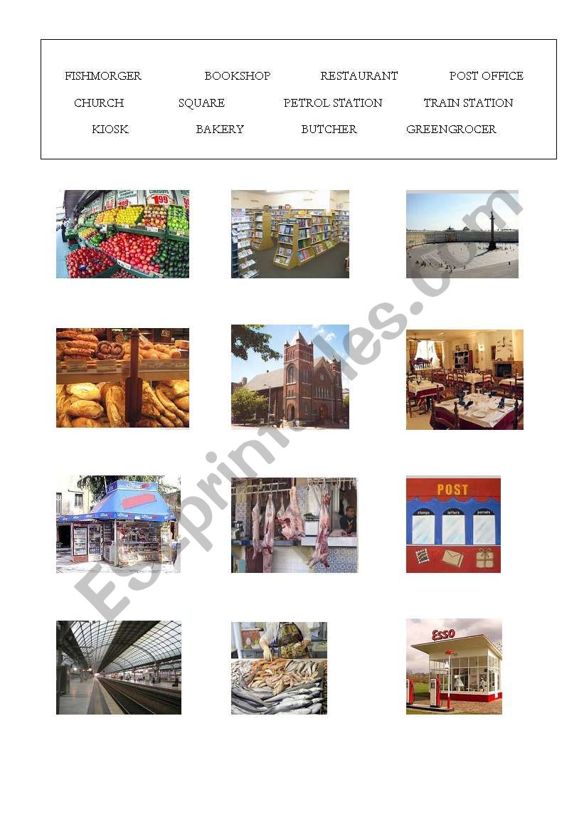 Shops and city worksheet