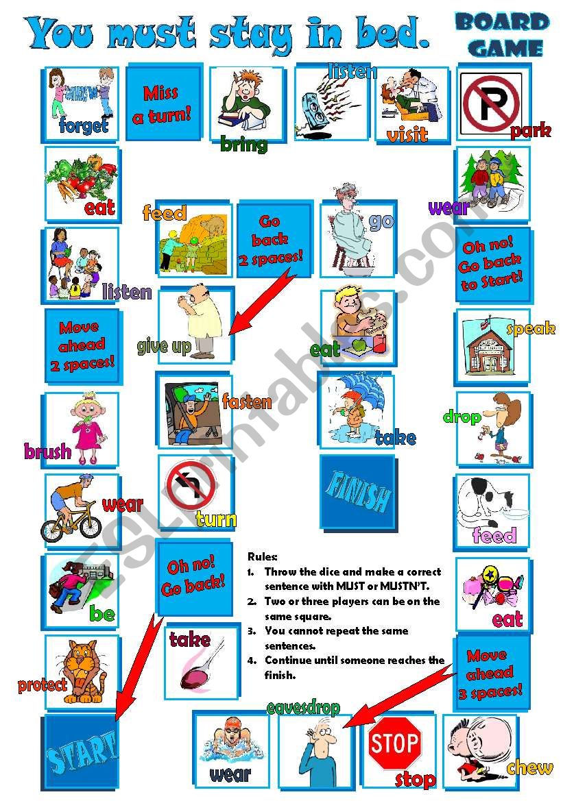You Must Stay In Bed Must Mustn T Board Game Esl Worksheet By Mada 1