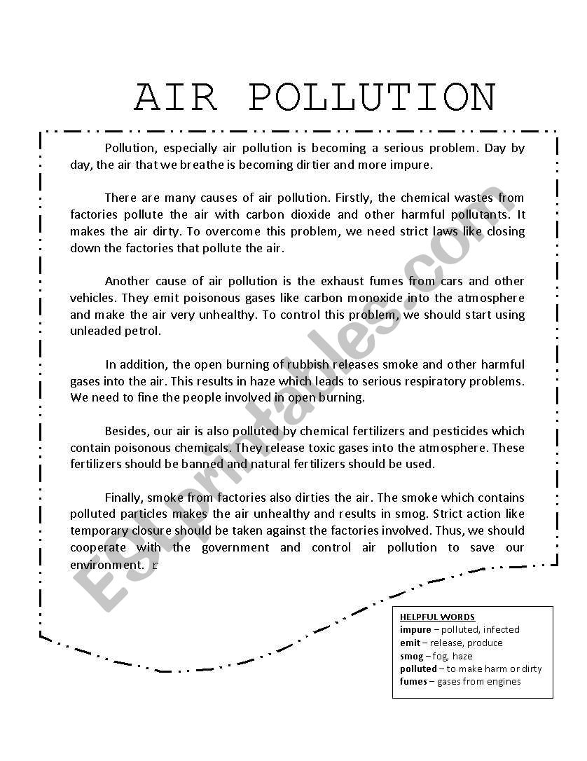 Air Pollution worksheet