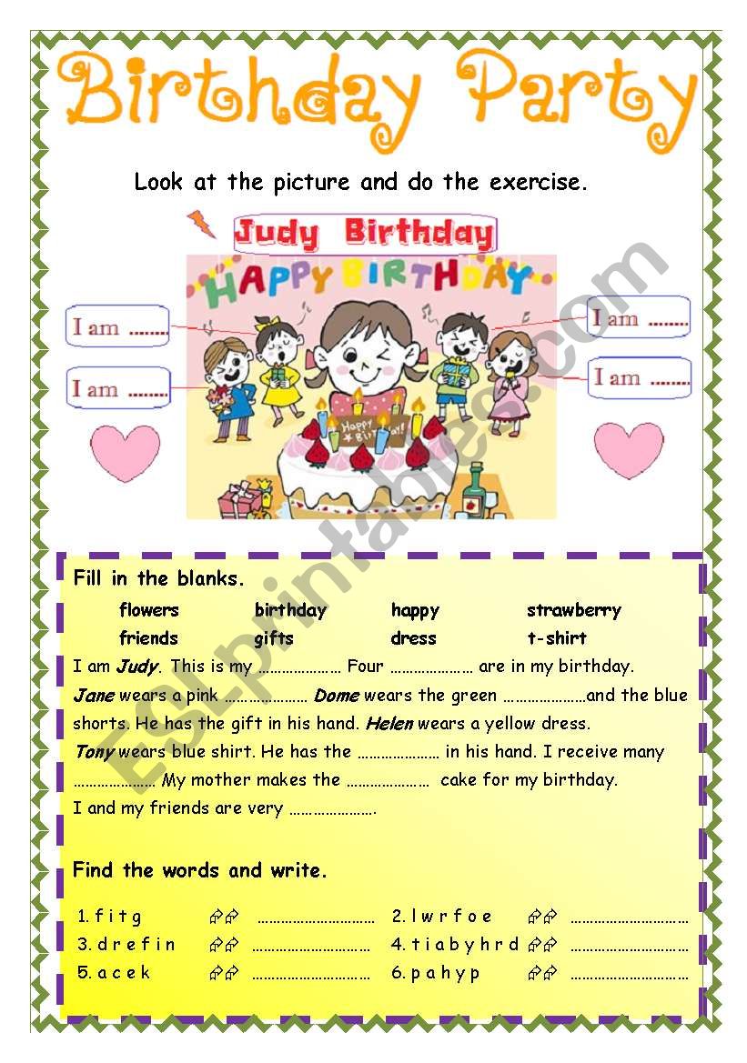 Birthday Party - ESL worksheet by saifonduan