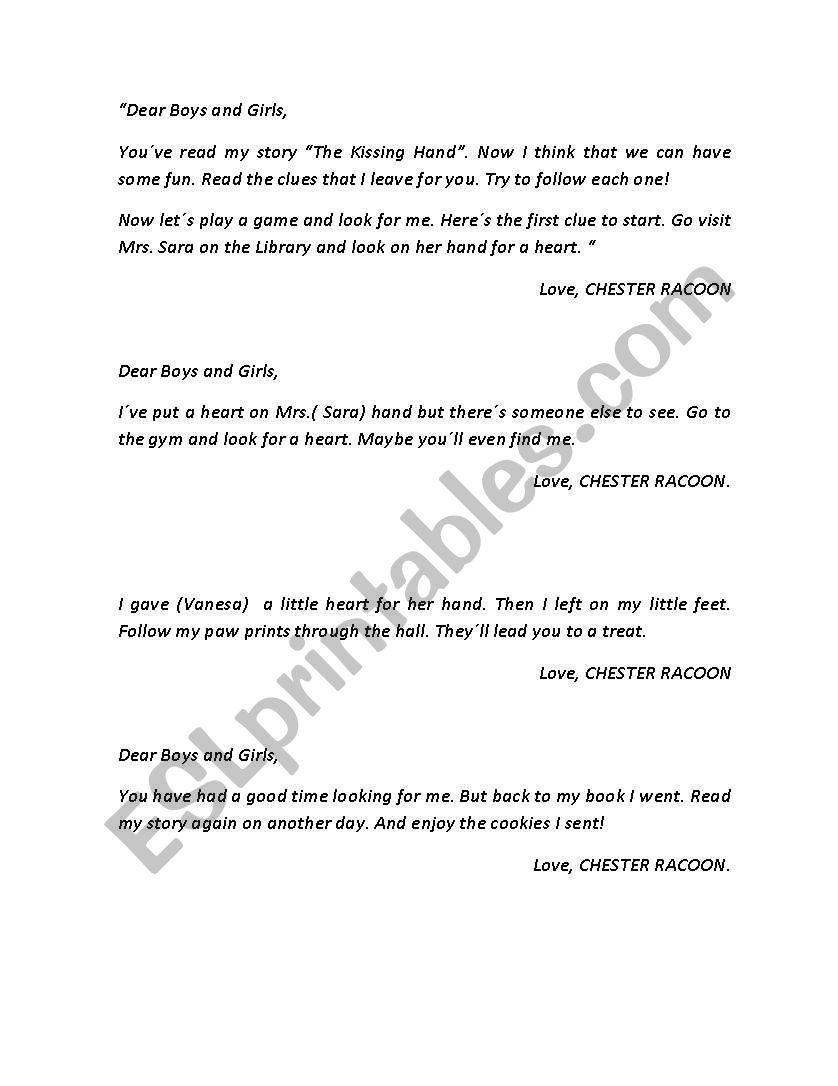 THE KISSING HAND CHASE worksheet