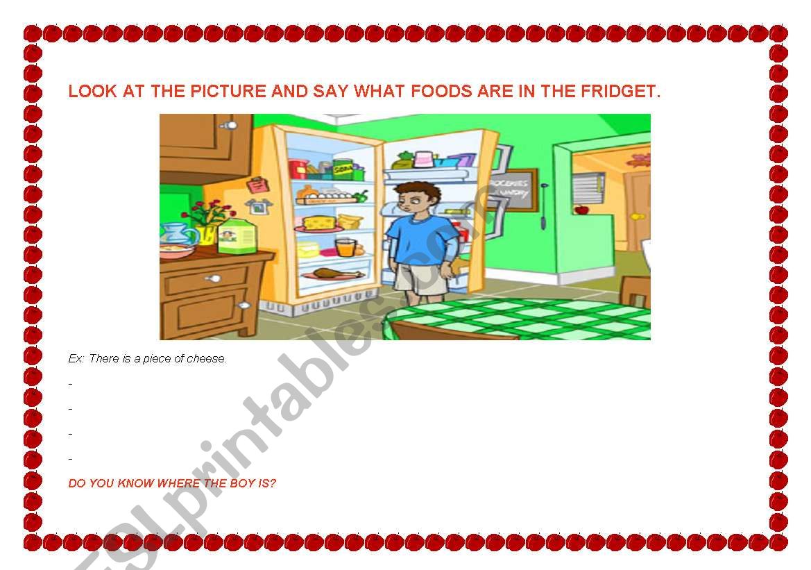 WHAT FOOD ARE IN THE FRIDGET? worksheet