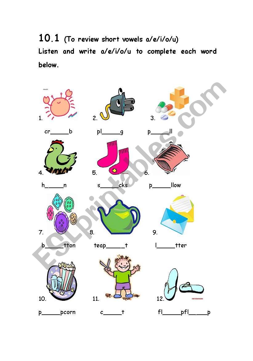 review short vowels  worksheet