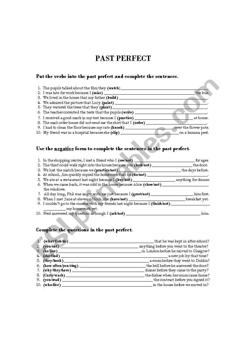 Past perfect - ESL worksheet by Latina69