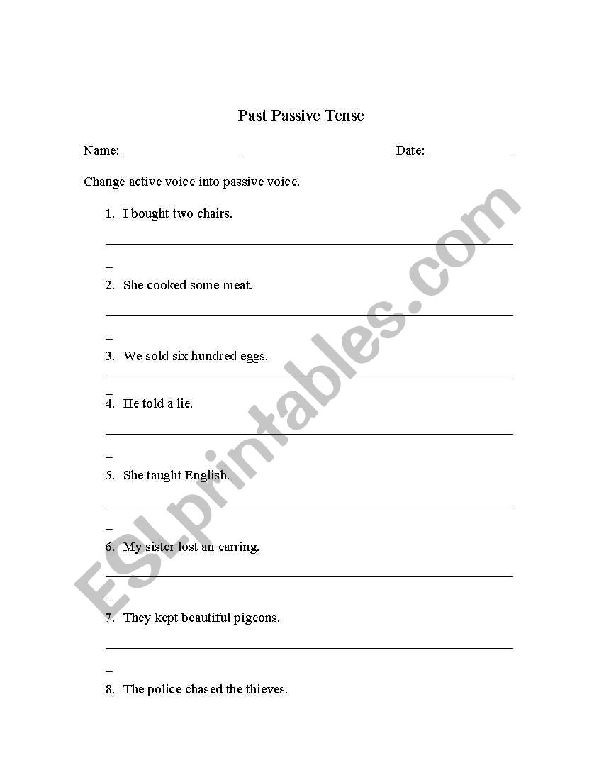 Past Passive tense worksheet