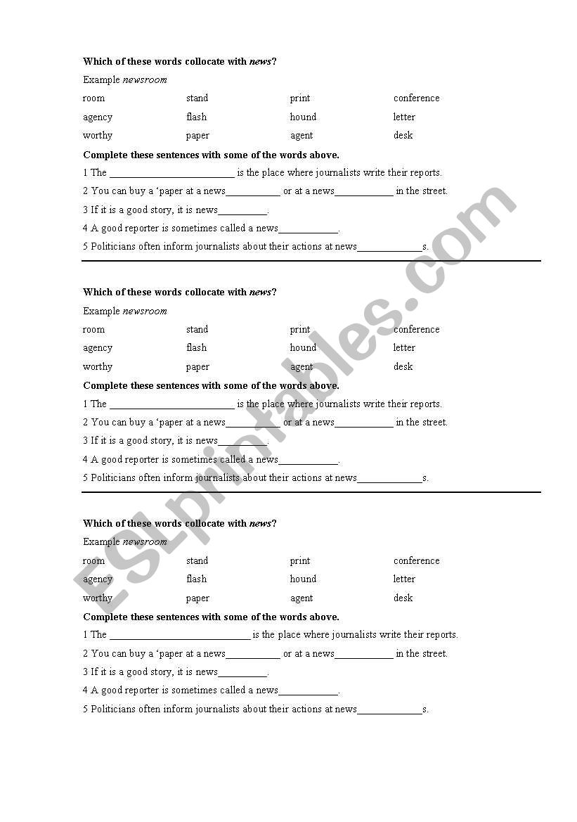 News collocations worksheet