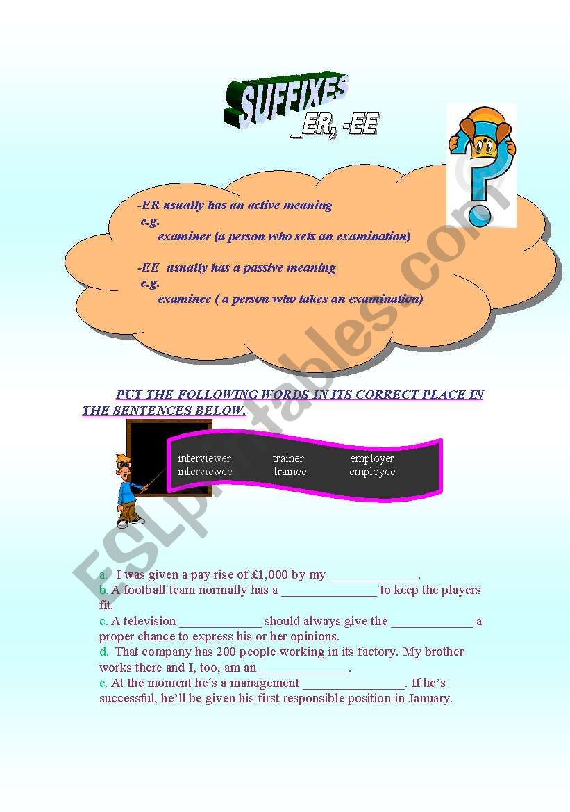 suffixes -er, -ee worksheet