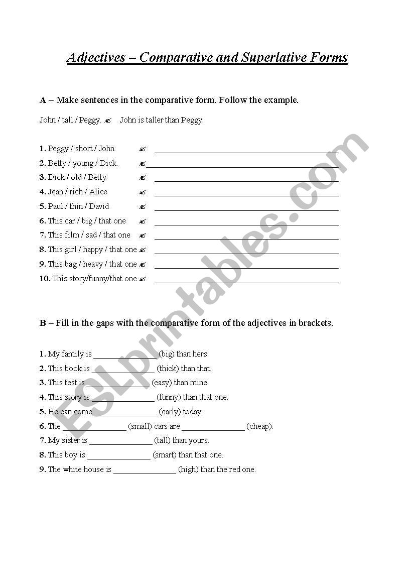 Adjective Degrees worksheet