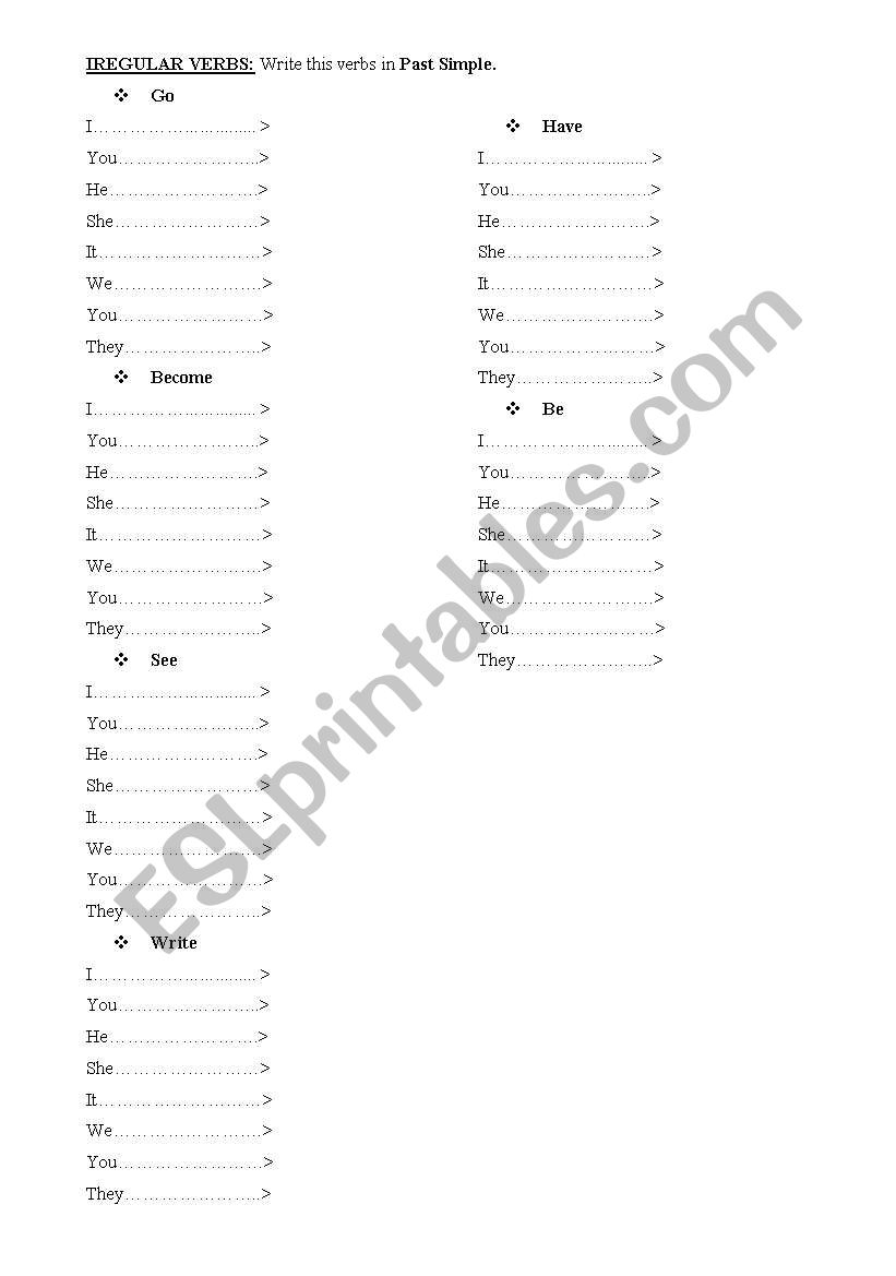 Irregular verbs worksheet