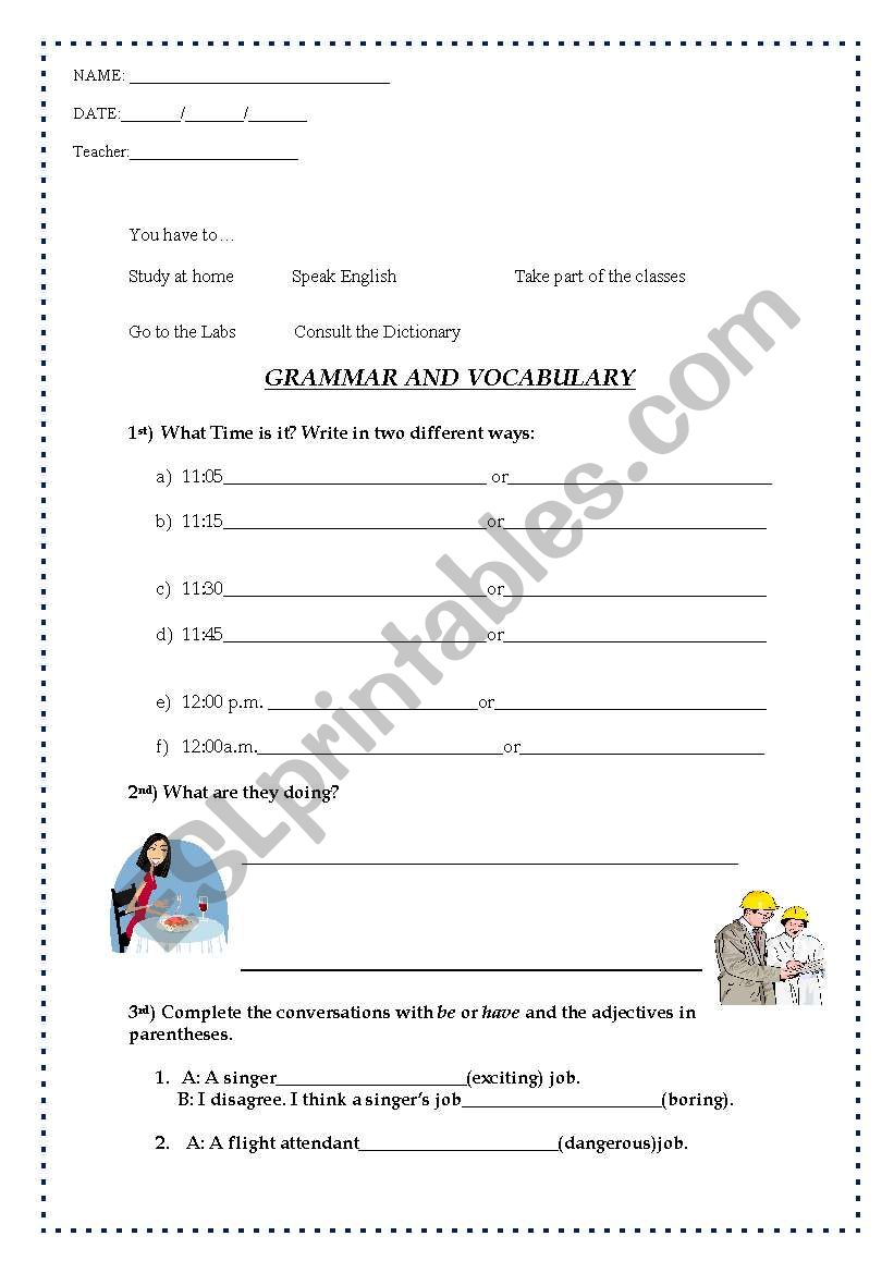 Exam worksheet