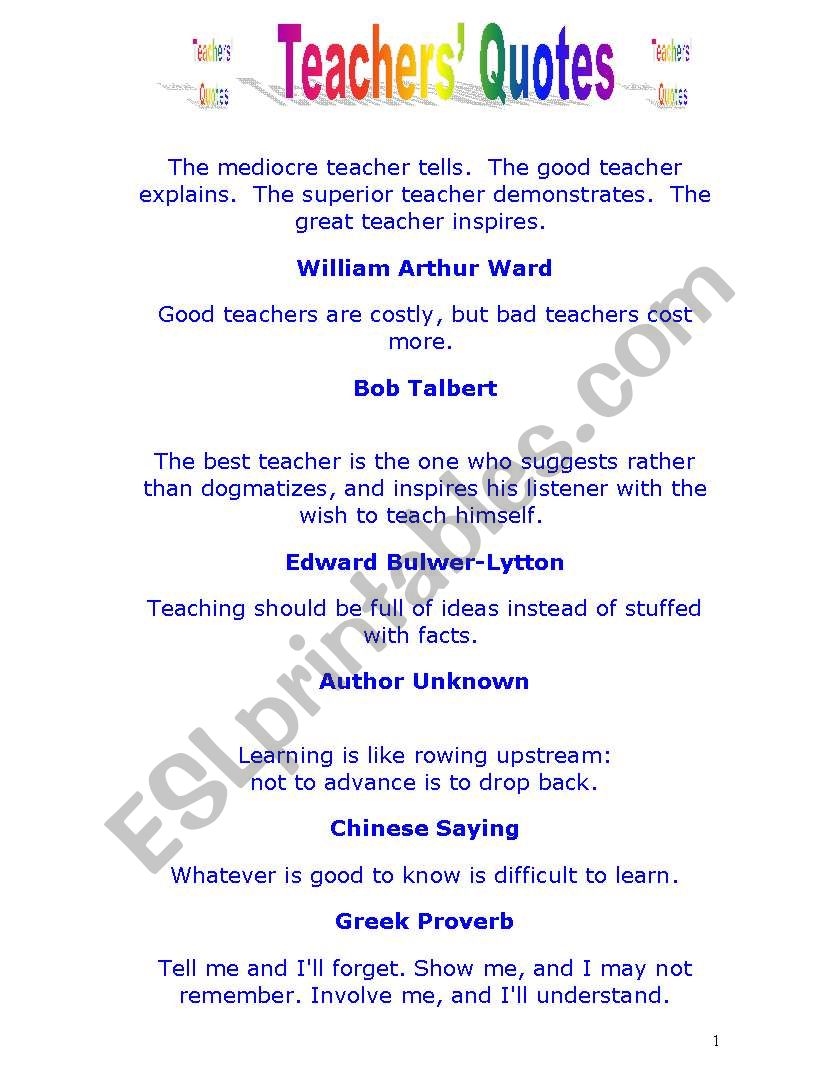 Teacher´s Quotes - ESL worksheet by lxthinh71