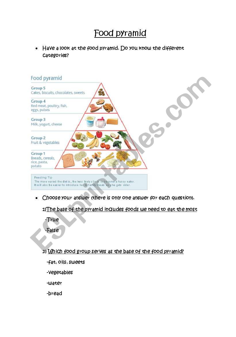 food worksheet