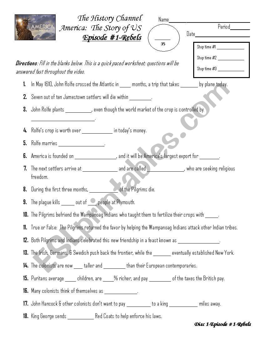 English worksheets: History Channel Story of US