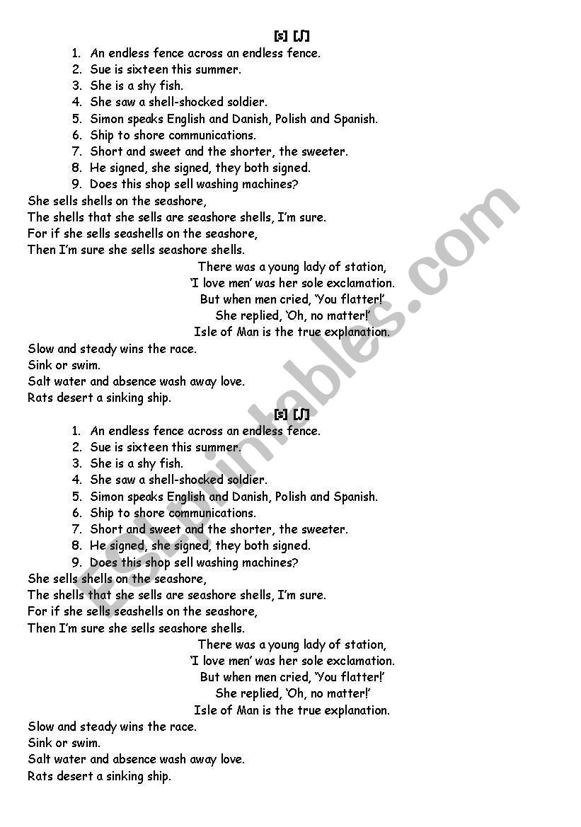 Phonetics S SH worksheet