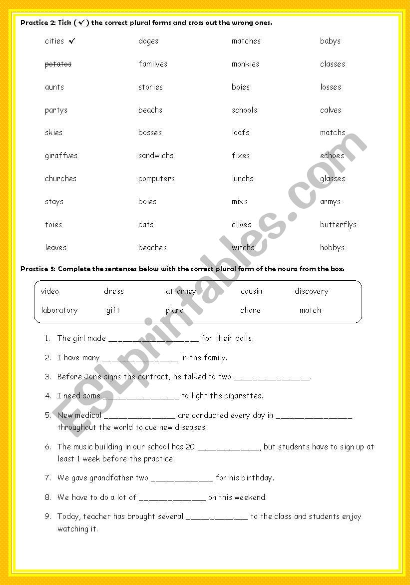 Plural Form (-ies, -ves And Irregular) ESL Worksheet By, 44% OFF