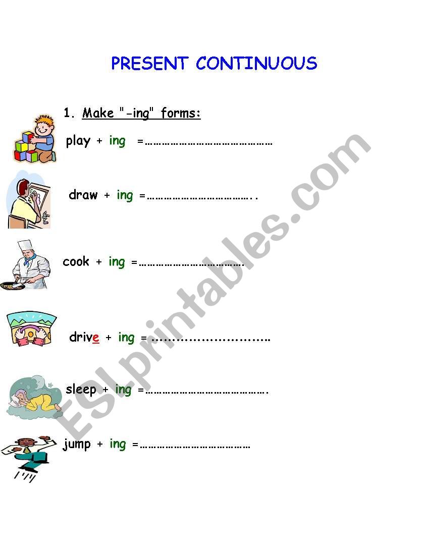 present continous worksheet