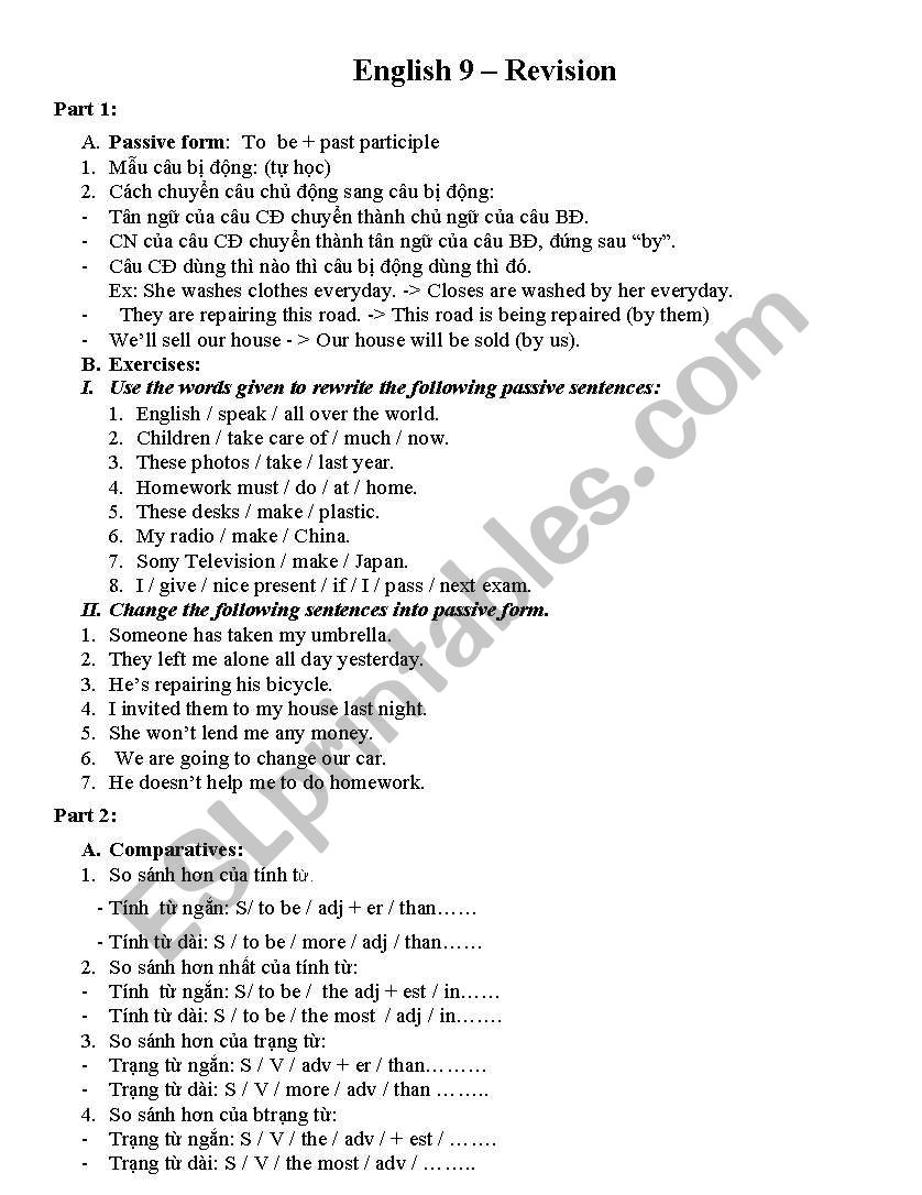 English Worksheets English 9