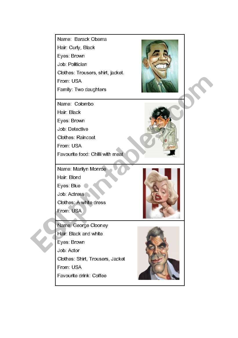 Cards for Role Play (Famous People)