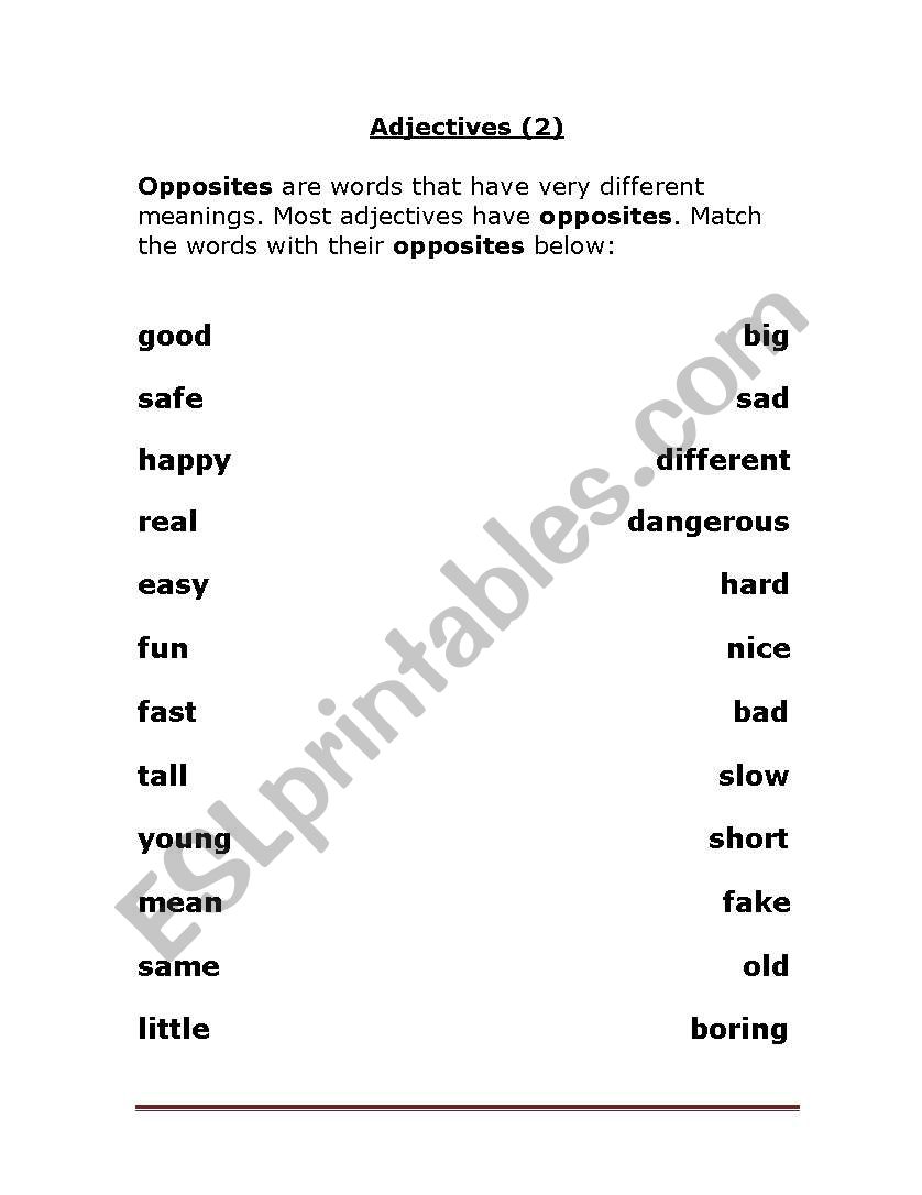 Opposites of Adjectives  worksheet