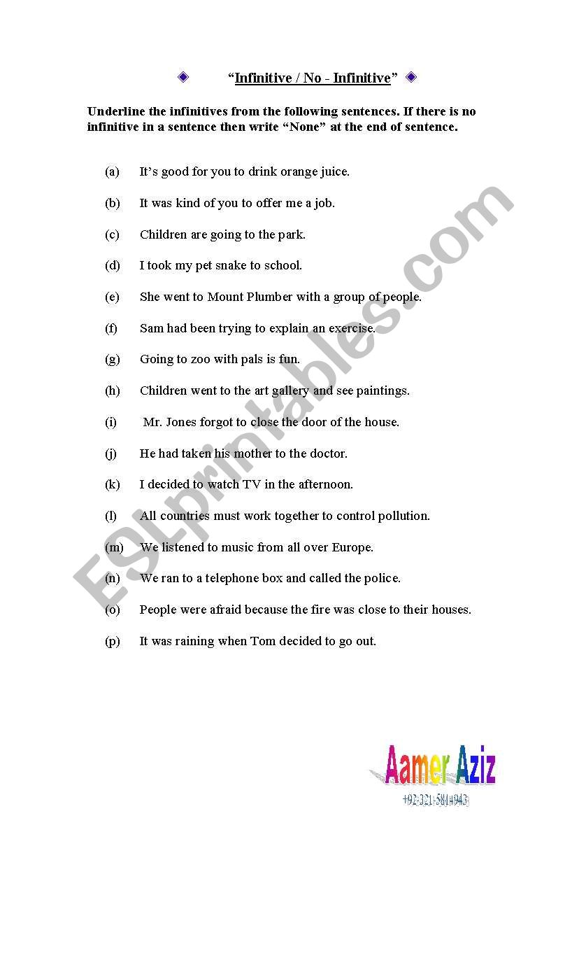 Infinitive worksheet