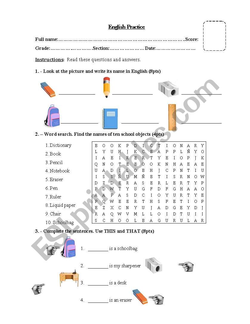 CLASS OBJECTS worksheet