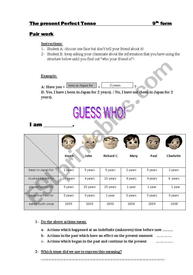 the present perfect tense worksheet