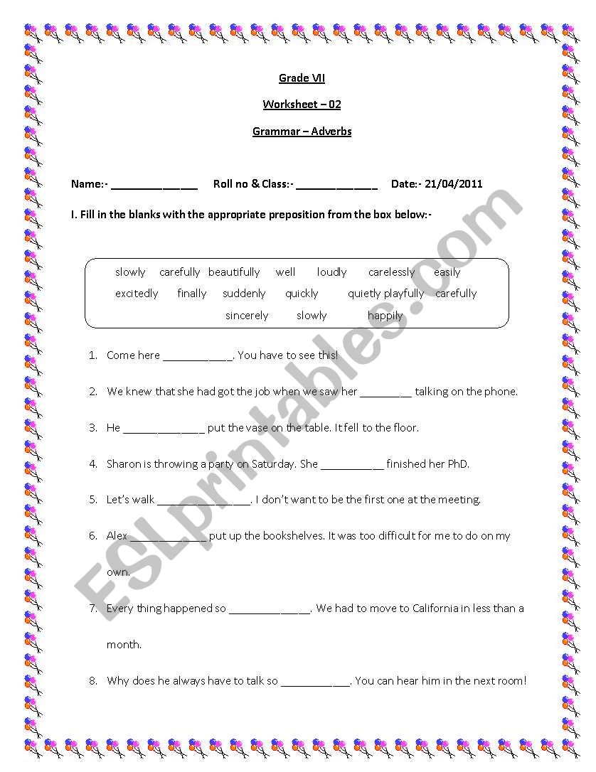 Adverbs worksheet