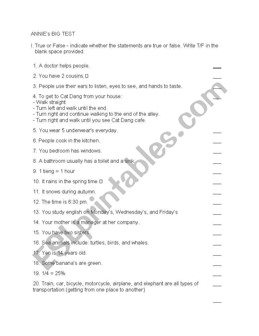 A little elementary test worksheet