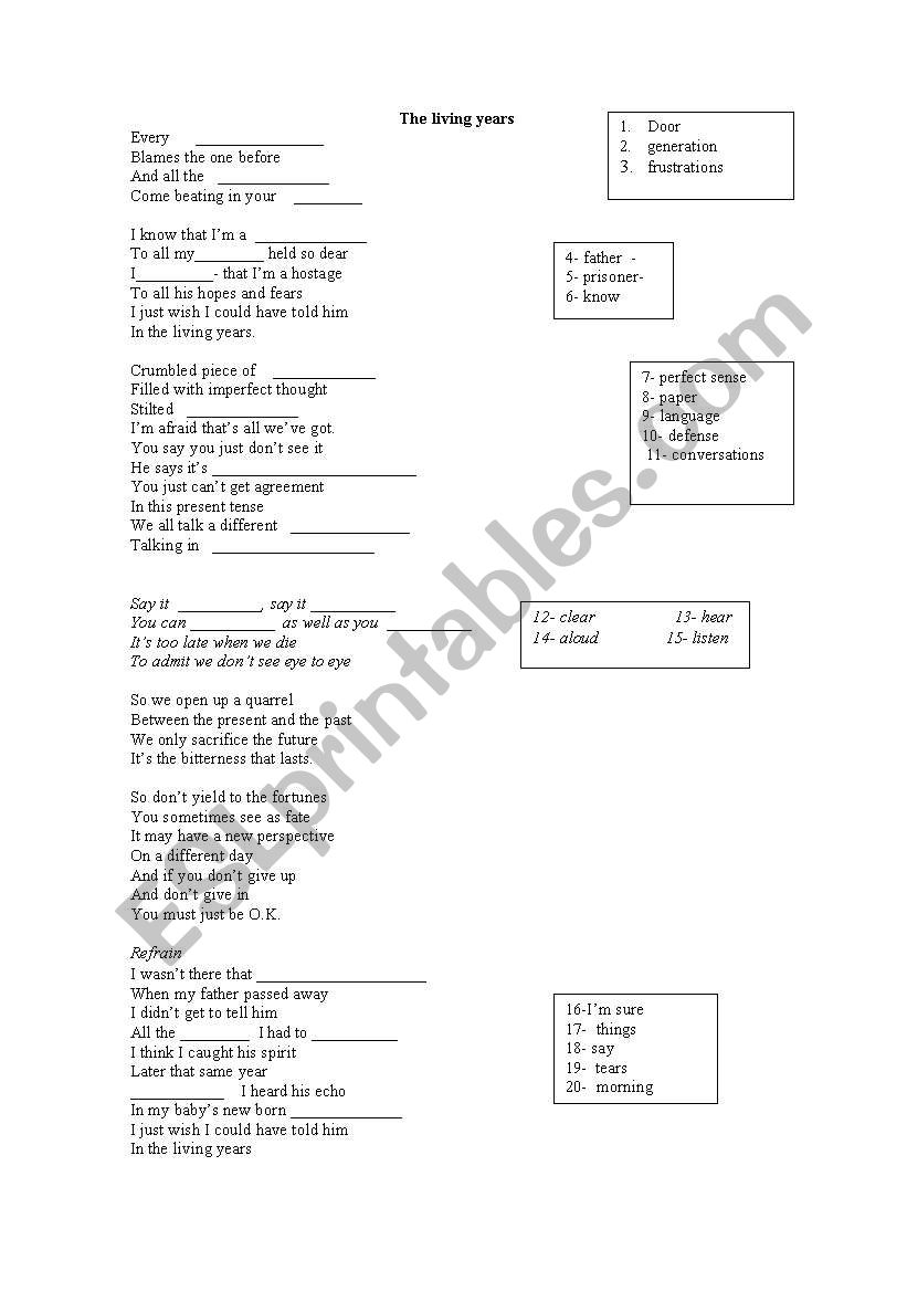 Song about Generation Gap worksheet