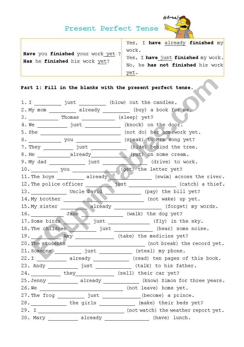 Present Perfect Tense ESL Worksheet By Qziqzi