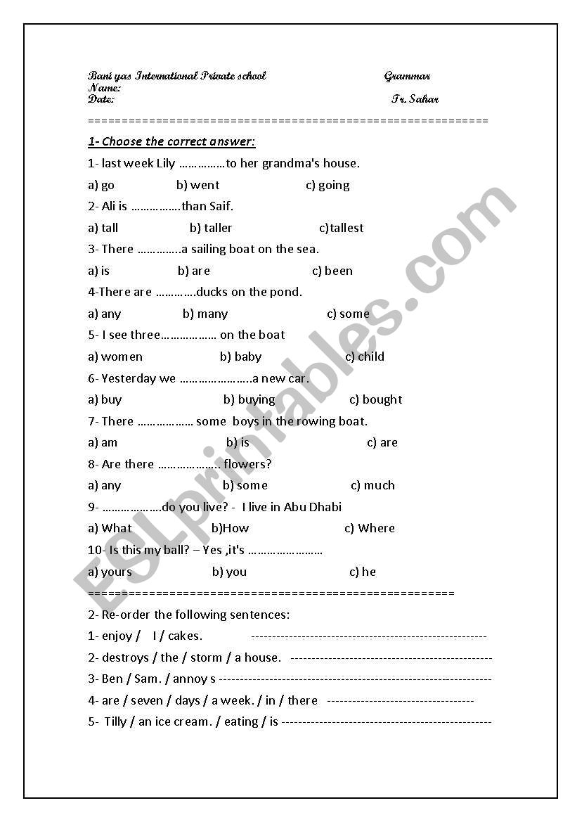 grammar worksheet worksheet