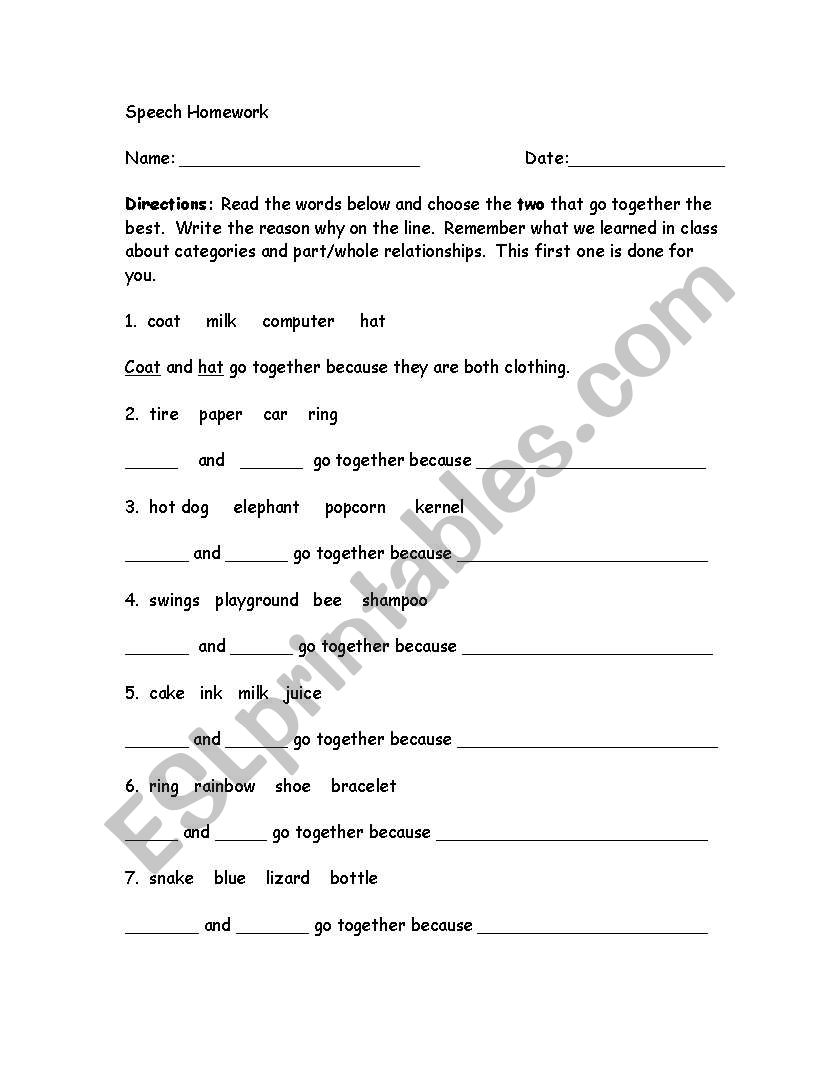 English Worksheets Grouping Words