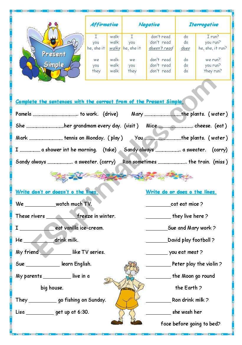 Present Simple Worksheet Kids