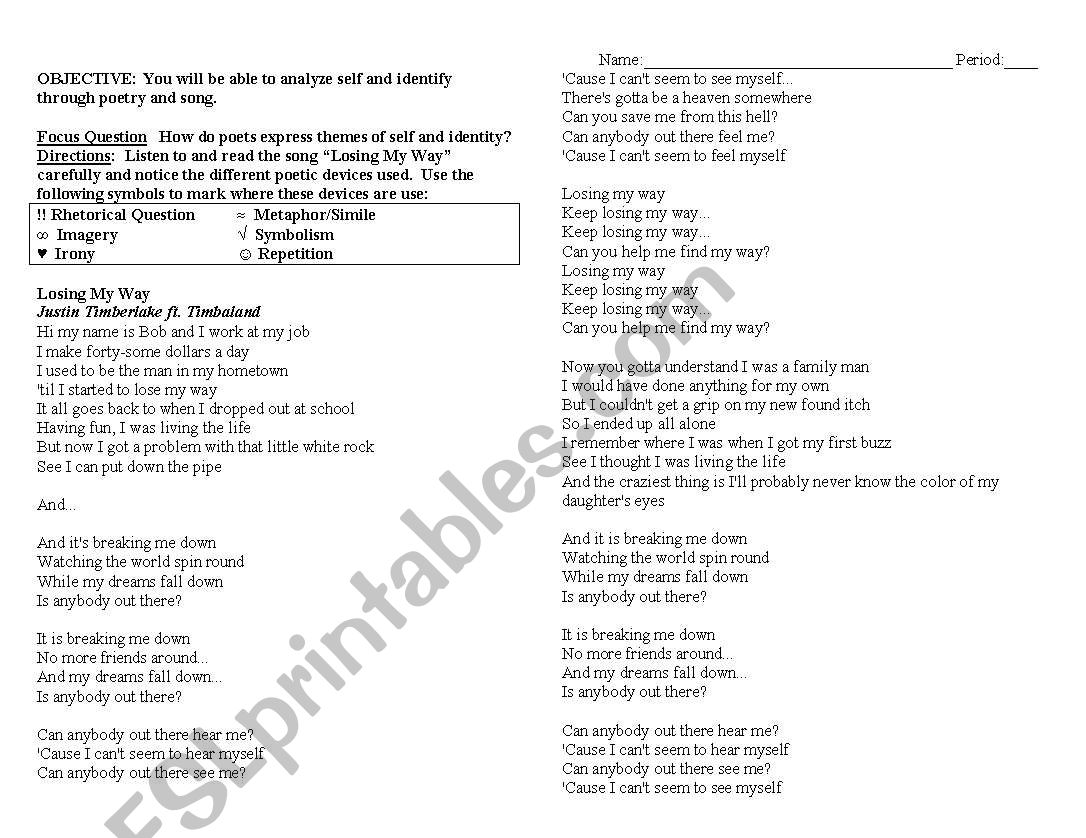 Music and Poetry worksheet