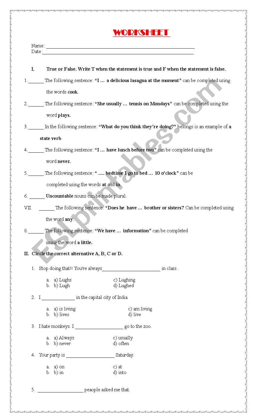 Present simple vs continuous worksheet