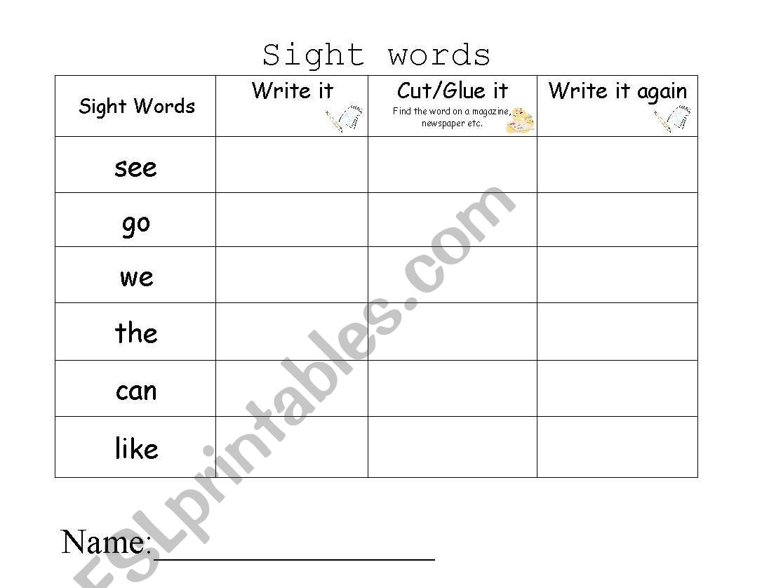 Sight Word Find worksheet