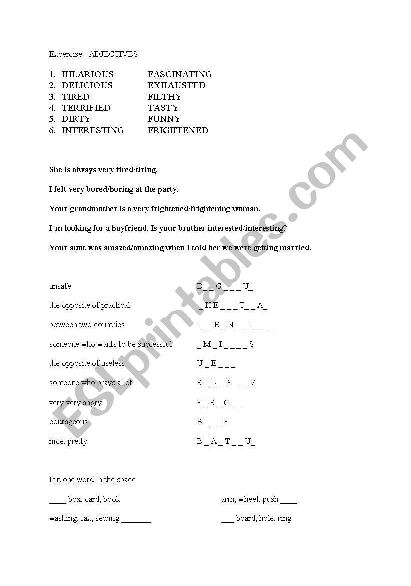 adjectives excercise worksheet