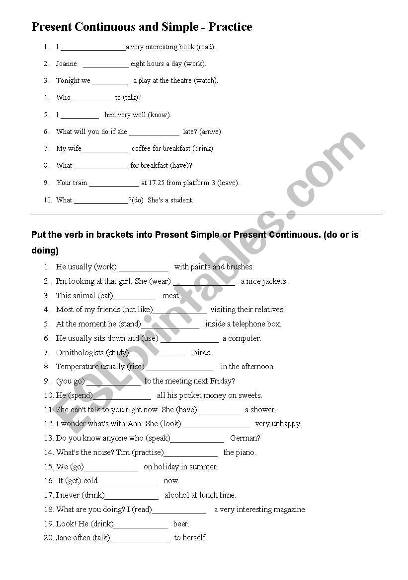 Present Simple ans Present Continuous Practice