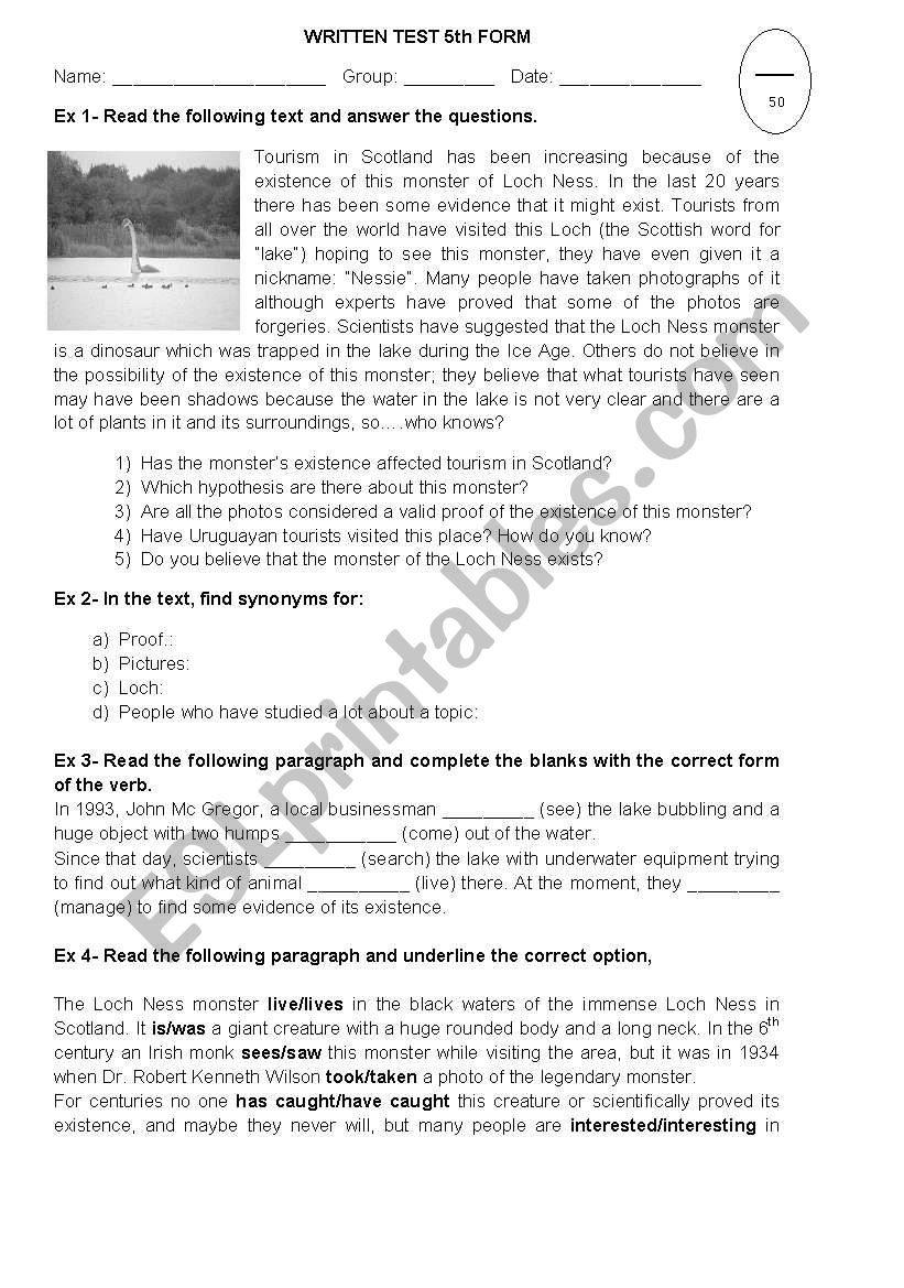 written test worksheet