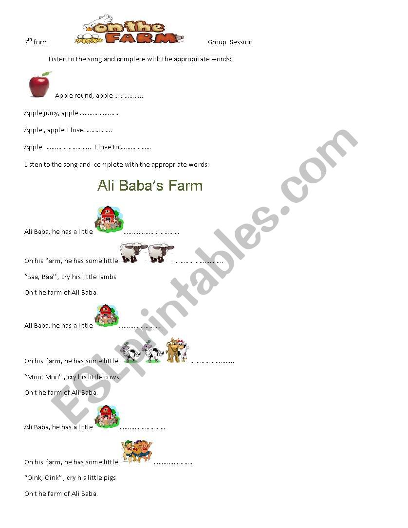 TWO SONGS FOR YOUNG LEARNERS worksheet