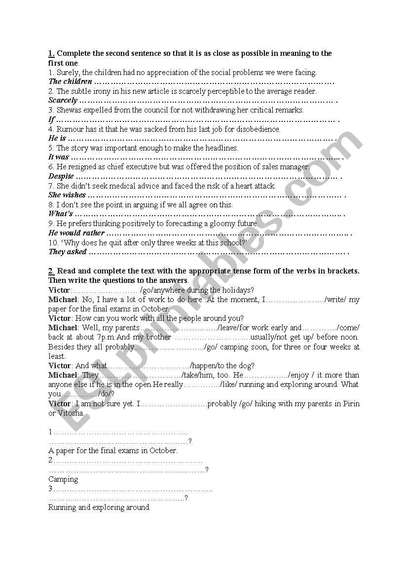 exercises worksheet