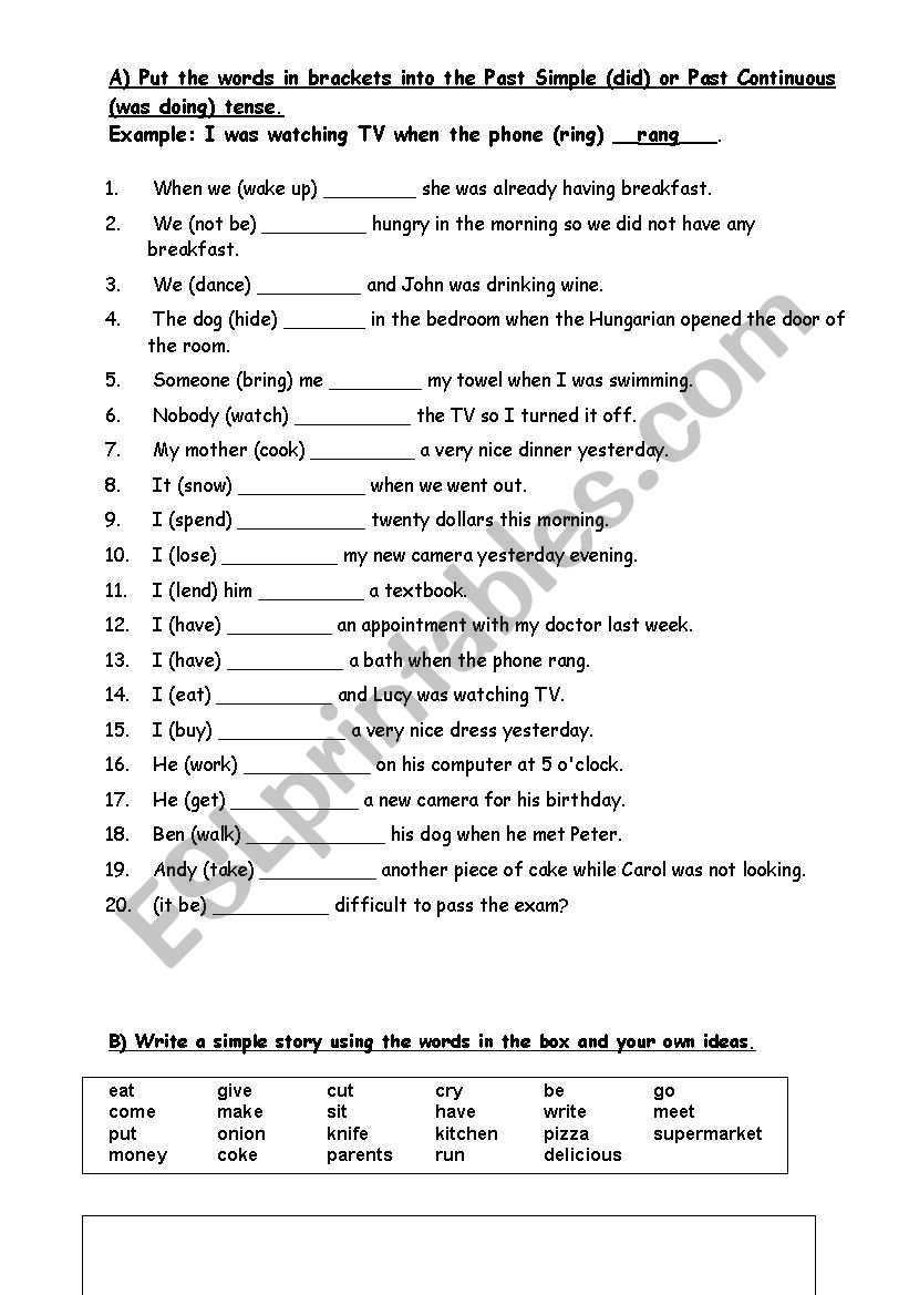 Past Simple And Past Continuous Worksheets With Answers Pdf