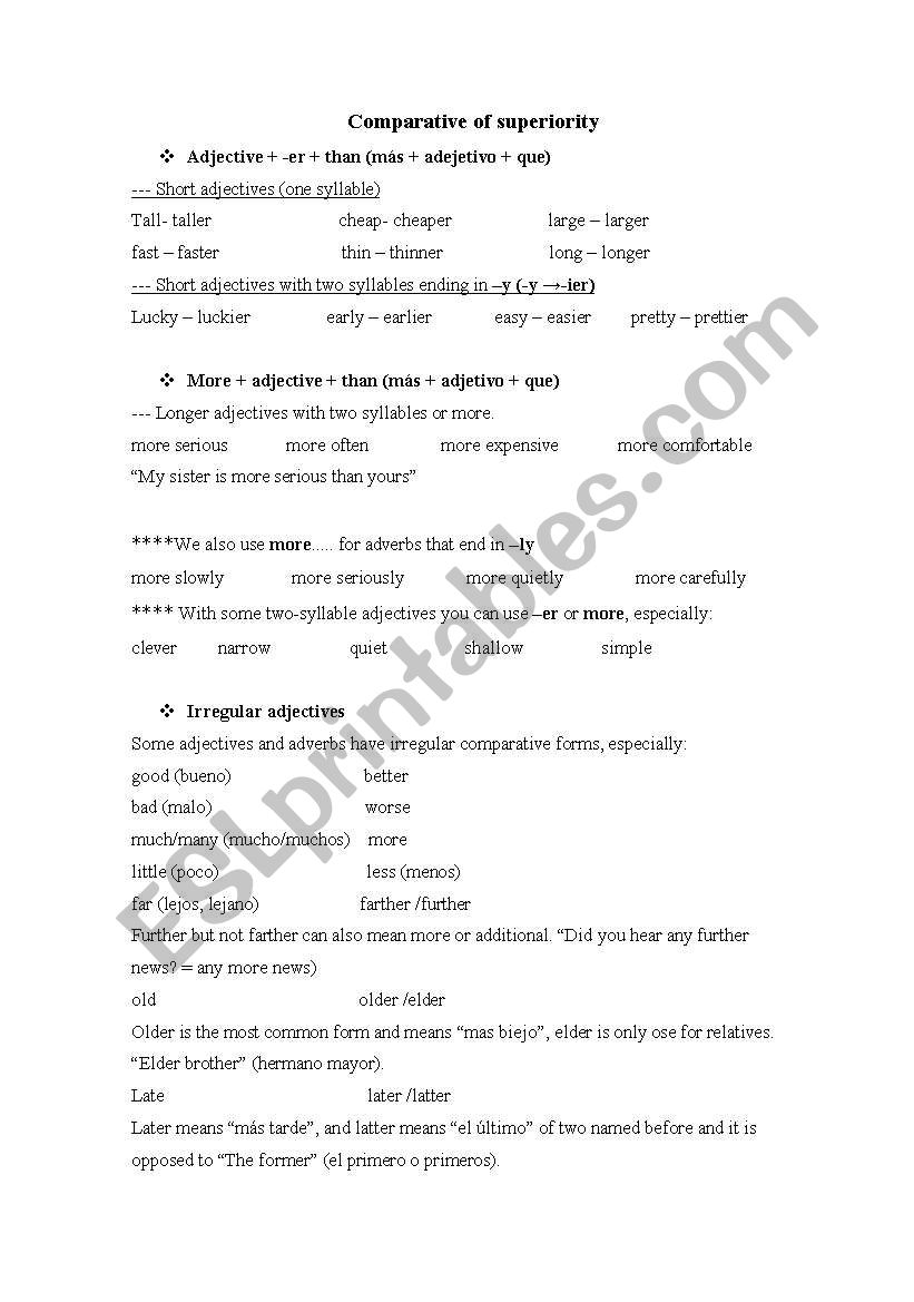 The comparative worksheet