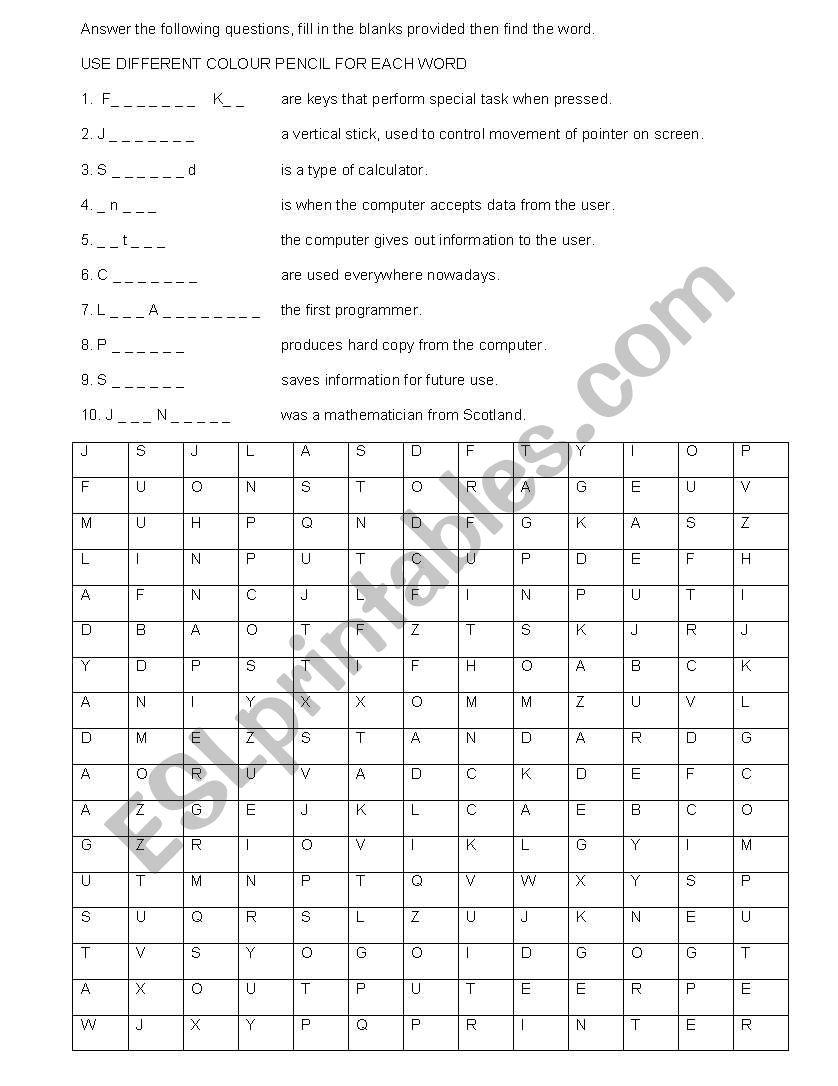 computer basics worksheet